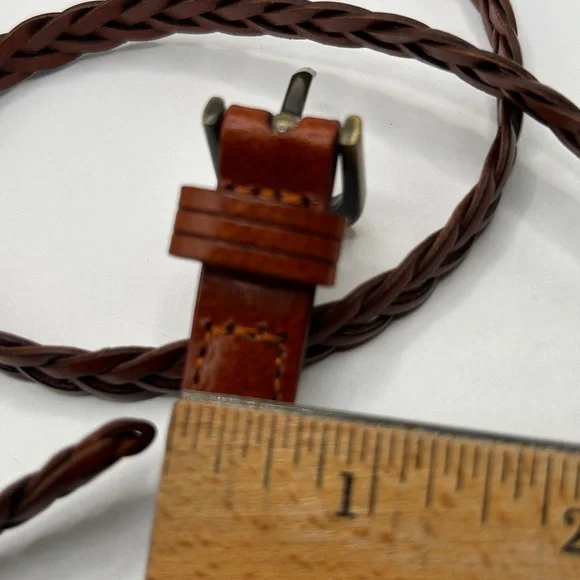 Braided Leather Belt with Brass Buckle - Picture 3 of 9